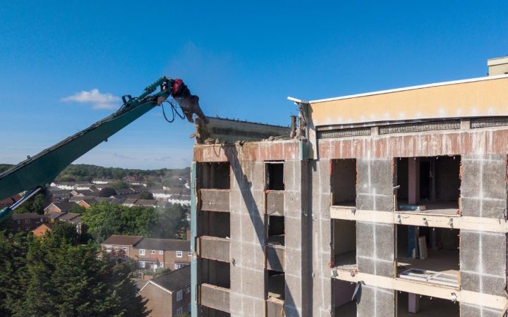 High-Reach Demolition Commences at Former Residential Tower Block